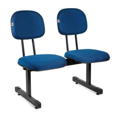 Imagem de Longarina Secretária 2 Lugares Tecido Azul Com Preto - Shop Cadeiras