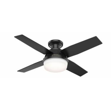 Imagem de Ventilador de teto interno/externo Hunter Dempsey de baixo perfil com luz LED e controle remoto, 112 cm, preto fosco
