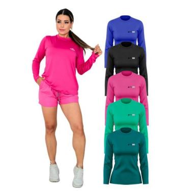 Imagem de Kit Com 5 Camisetas Lisa Manga Longa Proteção UV Feminina - Ast Store,