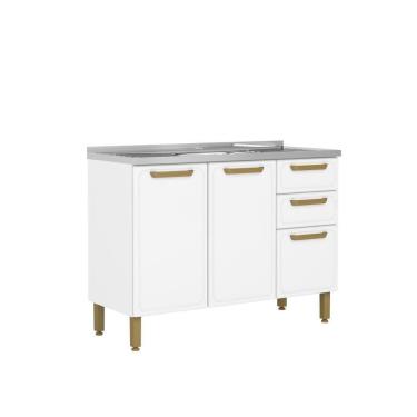 Imagem de Balcão De Aço Pia 3 Portas 2 Gavetas Bella Bertolini Branco