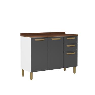 Imagem de Balcão De Aço Tampo 3 Portas 2 Gavetas Bella Bertolini Grafite Branco