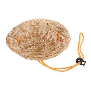 Imagem de ULTECHVO Chapéu de palha para animais de estimação Sombrero – Chapéu de proteção solar ajustável para o verão, chapéu de praia para filhotes de cães pequenos, gatos (tamanho P)
