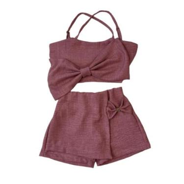 Imagem de Conjunto Infantil Cropped Laço Short Saia Look Estiloso Luxo - AK FASH