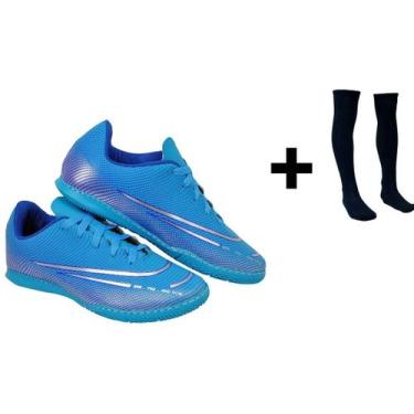 Imagem de Chuteira Futsal Adulto Juvenil Quadra Futebol Novo +  Meião Esportivo 
