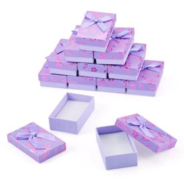 Imagem de KISSITTY 12 caixas de presente de papelão, papel e joias, retangulares, com padrão de folha de flor, colar, brinco, anel, caixas de embalagem de 8 x 4 x 2 cm para embalagem de joias (ilás)