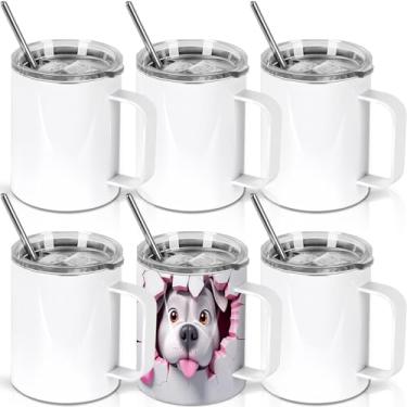 Imagem de Wzaytia Caneca de café de sublimação de 340 g em branco com alça, pacote com 6 copos de café de sublimação de aço inoxidável, caixa individual, branco