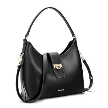 Imagem de molshine Sacolas de couro genuíno, bolsa de ombro casual com alça superior de grande capacidade, bolsa de axila para mulheres DLK0034, Preto