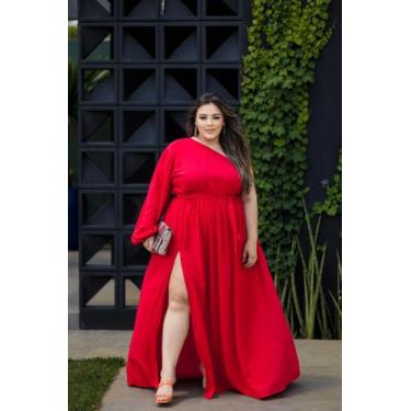Imagem de Vestido Longo Com Fenda Plus Size Manga Única Longa Com Fita Ajustável