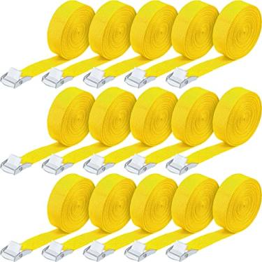 Imagem de Pacote com 15 tiras de amarração ajustáveis para caiaques com fivelas de até 113 kg para carga, bagagem, motocicletas, caminhão, SUV, suporte de teto de carro, prancha de surf SUP (amarelo)