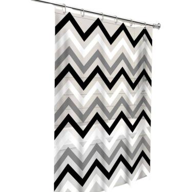 Imagem de Cortina Box Banheiro Zigzag Preto Branco Com Gancho 198X138