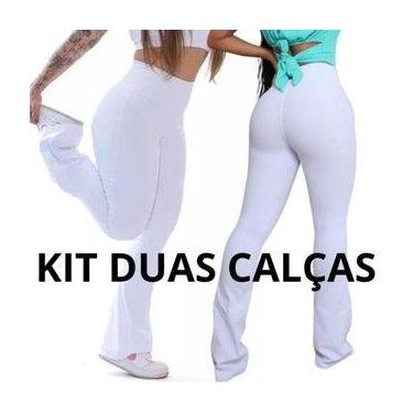 Imagem de KIT DUAS Calças Leggings FLARES Brancas BAILARINA Lisa Suplex Academia