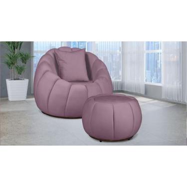 Imagem de Kit Poltrona C/ Puff + Almofada Concha Veludo Rose - LM DECOR