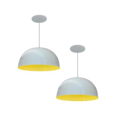 Imagem de Kit 2 Luminária Pendente Meia Lua 24cm Interior Amarelo Com Fiação 110