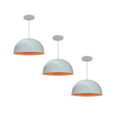 Imagem de Kit 3 Luminária Pendente Meia Lua 24cm Com Interior Laranja Fiação 110