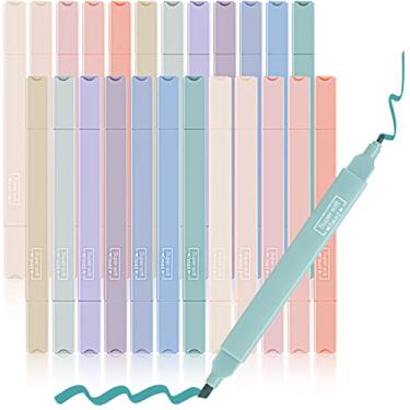 Imagem de Meanplan 24 peças de marcadores estéticos fofos, marcadores de ponta dupla, cores sortidas, marca-texto pastel com ponta de cinzel macio, marcadores pastel, sem sangramento para diário escolar (cor