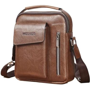 Imagem de Bolsa mensageiro masculina transversal pequena vintage couro PU bolsa bolsa transversal lateral, Bolsa tiracolo masculina marrom, Small