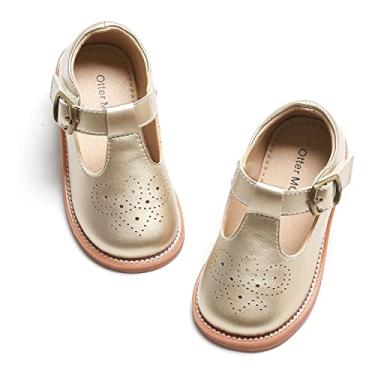 Imagem de Otter MOMO Sapatos Oxford para meninas pequenas Mary Jane sem cadarço uniforme escolar sapato social de festa, D750-ouro, 1 Big Kid