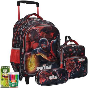 Imagem de Kit Mochila Escolar SpiderMan Preto Miles Morales Original - Xeryus