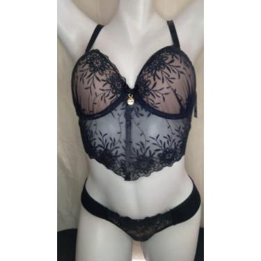 Imagem de Conjunto cropped lingerie duda gg preto apaixonada