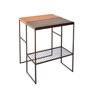 Imagem de Mesa Lateral Moody Metal Tampo Madeira Bicolor - Móvelmania