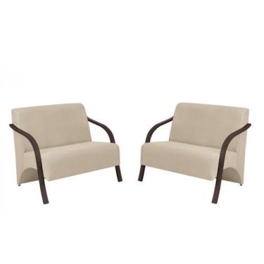 Imagem de Kit 2 Poltronas Namoradeira 2 Lugares Vênus D Salla Suede Braço Madeir