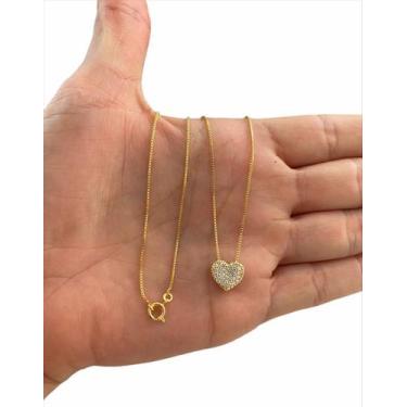 Imagem de Cordão Feminino  Pingente Coração Cravejado Banhado Ouro 18k - Vip Joi