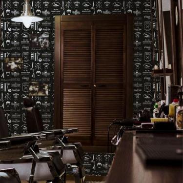 Imagem de Papel de Parede Adesivo Barbearia Barber Preto Masculino 10m - Leliz P