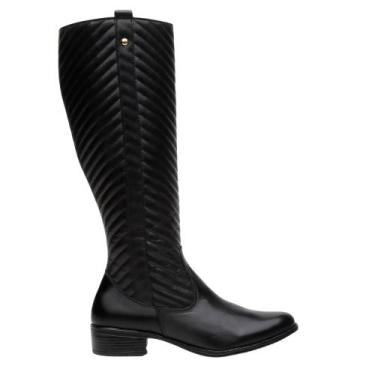 Imagem de Bota Montaria Couro Feminina Cano Alto Zíper Matelassê Moda Inverno El