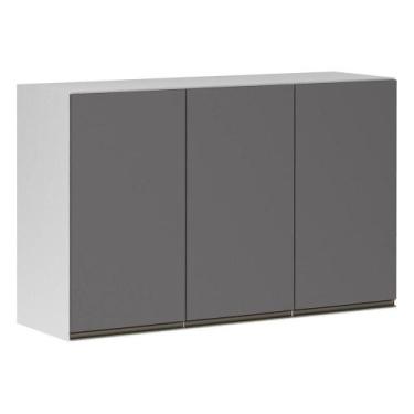 Imagem de Armário Perola 120cm 3 Portas Branco Polar C/Cinza Puro - LUCIANE MÓVE
