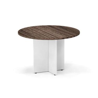 Imagem de Mesa Reunião Redonda Pé Painel P25 Pandin 1,10 M Walnut e Branco
