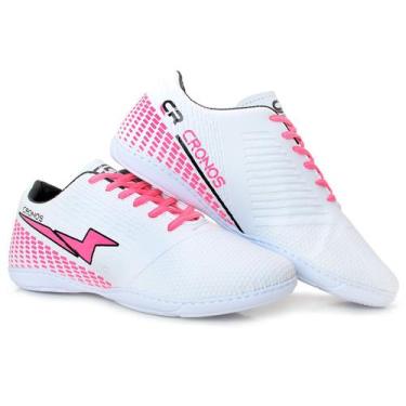Imagem de Chuteira Cronos Futsal Quadra Masculina Feminina Original, Branco, Ros