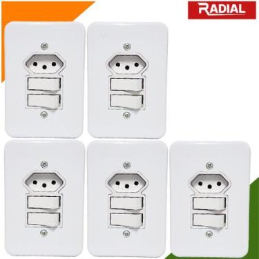 Imagem de Kit 5un Tomada 10A Com Apagador Duplo Interruptor Simples - Radial
