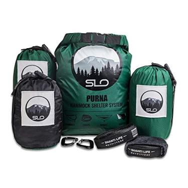 Imagem de Rede de acampamento com rede de insetos e mosca de chuva – Estrutura de nylon Ripstop durável com alças de árvore de 30 cm, mosquetões de 5 kn, estacas de barraca e bolsa de transporte à prova d'água