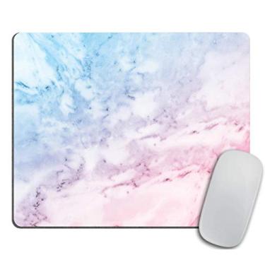 Imagem de Tapete de mouse de mármore, linhas de rachadura nebulosas em tom pastel manchado antigo design chique gasto, tamanho padrão, mousepad de borracha antiderrapante retangular, azul pálido rosa bebê
