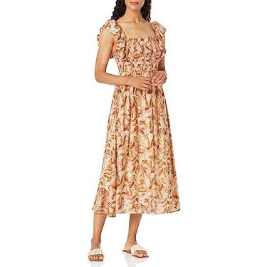 Imagem de MOON RIVER Vestido midi franzido franzido com babados, Marrom multi, G