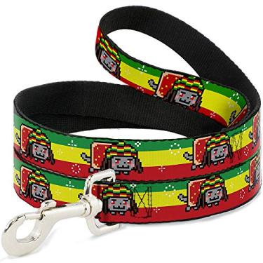 Imagem de Buckle-Down Coleira para animais de estimação - Rasta Nyan Cat Stripe Verde/Amarelo/Vermelho - 1,2 m de comprimento - 3,8 cm (1,5") de largura
