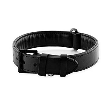 Imagem de Brute Strength - Coleira de couro para cães - toda preta - GG - serve para 66 cm e 61 cm - anel com etiqueta de cachorro - resistente de grão integral - acolchoado macio - feito à mão - coleira para