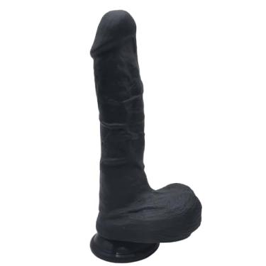 Imagem de Dildo realista de 22 cm, brinquedos sexuais para mulheres, pele macia texturizada, pênis grosso, vibrador realista para sexo no ponto G e brincadeiras anais, vibrador de silicone de carne com ventosa (Preto)