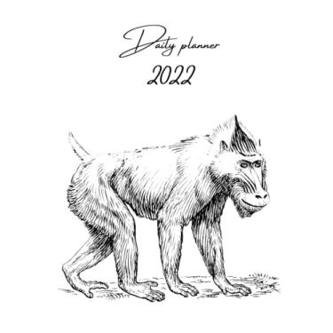 Imagem de 2022 Daily Planner: One Page Per Day Diary / Baboon / Monkey / Sketch / Minimalist / Dated Large 365 Day Journal / Date Book With Notes Section - Time Slots - Schedule - Calendar / Organizer