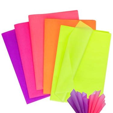 Imagem de Larcenciel Papel de Seda para Presente, 50 Folhas de Papel de Seda Fluorescente para Sacolas de Presente, Embalagens para Artesanato, Tecido de Arte Neon Multicolorido para Decoraç (, Néon)