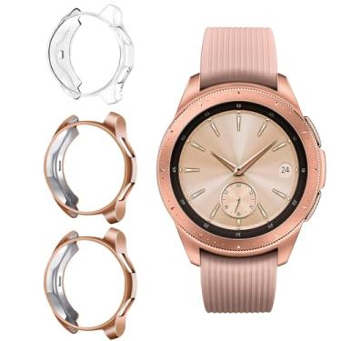 Imagem de Suoman Pacote com 3 para Samsung Galaxy Watch 42 mm, capa protetora em TPU macio para smartwatch Samsung Galaxy Watch 42 mm - ouro rosa + transparente