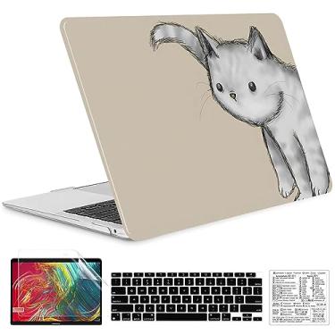 Imagem de QCzyc Compatível com MacBook Air 13 polegadas 2022, 2021-2018 A2337 M1 A1932 A2179 capa de plástico rígido durável e adesivo de teclado Mac OS (gato cinza)