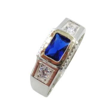 Imagem de Anel Formatura Masculino Prata 925 Aplique Ouro Retangular - Maca de P