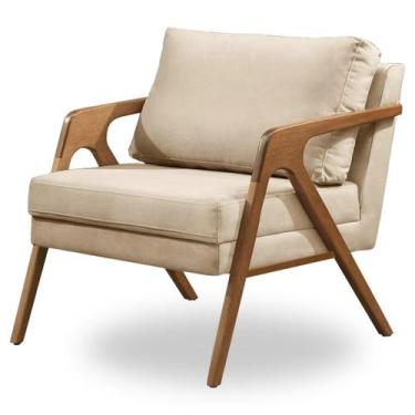 Imagem de Poltrona Decorativa Madeira Maciça Luxo Mona Linho Cores - LVBR, Bege