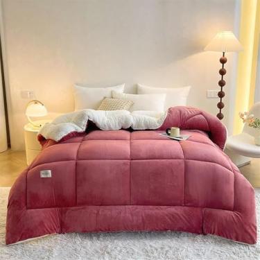 Imagem de Edredão De Cordeiro Super Quente E Confortável, Consolador De Lã Respirável Quente Grosso Macio Luxuoso Macio De Pouco Peso, Cobertura Morna Lavável À Máquina, Para Roupa De Cama(Bean paste,150x200cm