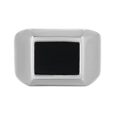 Imagem de Metro Jewelry Anel retangular de ônix preto ou olho de tigre para homens em aço inoxidável com revestimento iônico de ouro preto ou amarelo - 9 mm de largura - Tamanho 10, Metal pedra preciosa, Ônix