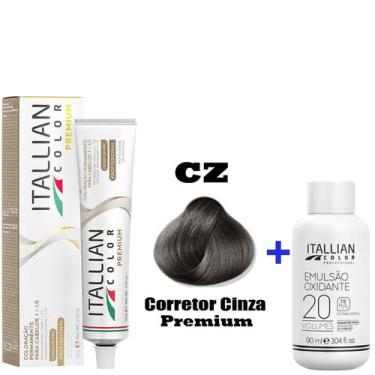 Imagem de Kit Coloração Itallian Premium 60g Corretor Cinza CZ + Emulsão Oxi 20v