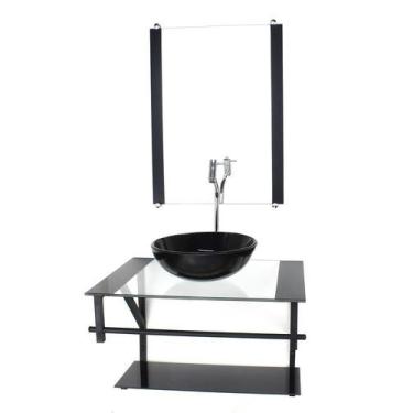 Imagem de Gabinete Vidro Banheiro 60Cm Ap Cuba Redonda Preto Torneira - Cubas E 