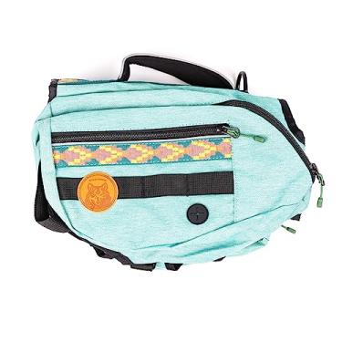 Imagem de Mochila para cães Widlerdog com arnês embutido e acessório de coleira em D montada na parte traseira, alforje, dois alforjes com 4 bolsos no total, dispensador de saco de cocô embutido (verde espuma