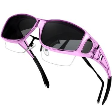 Imagem de KANASTAL Óculos de Sol Feminino Masculino Polarizado Roxo Armação Preto sobrepor sobre Oculos UV400 Proteção Lateral Retangular Moda Purple Sunglasses Fit over Glasses -Roxo